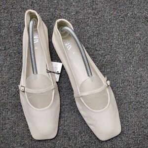 Zara Cream Mary Jane Flats